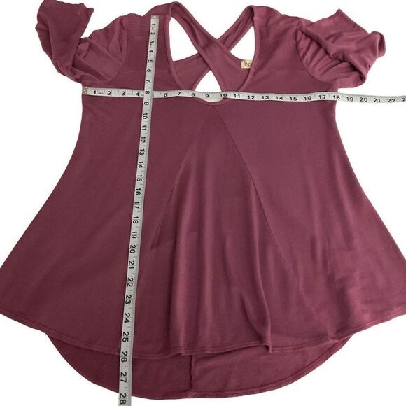 Baea Top V-Neck Crisscross Keyhole Back Purple Pink Lilac Flare Hem Medium - Picture 5 of 9